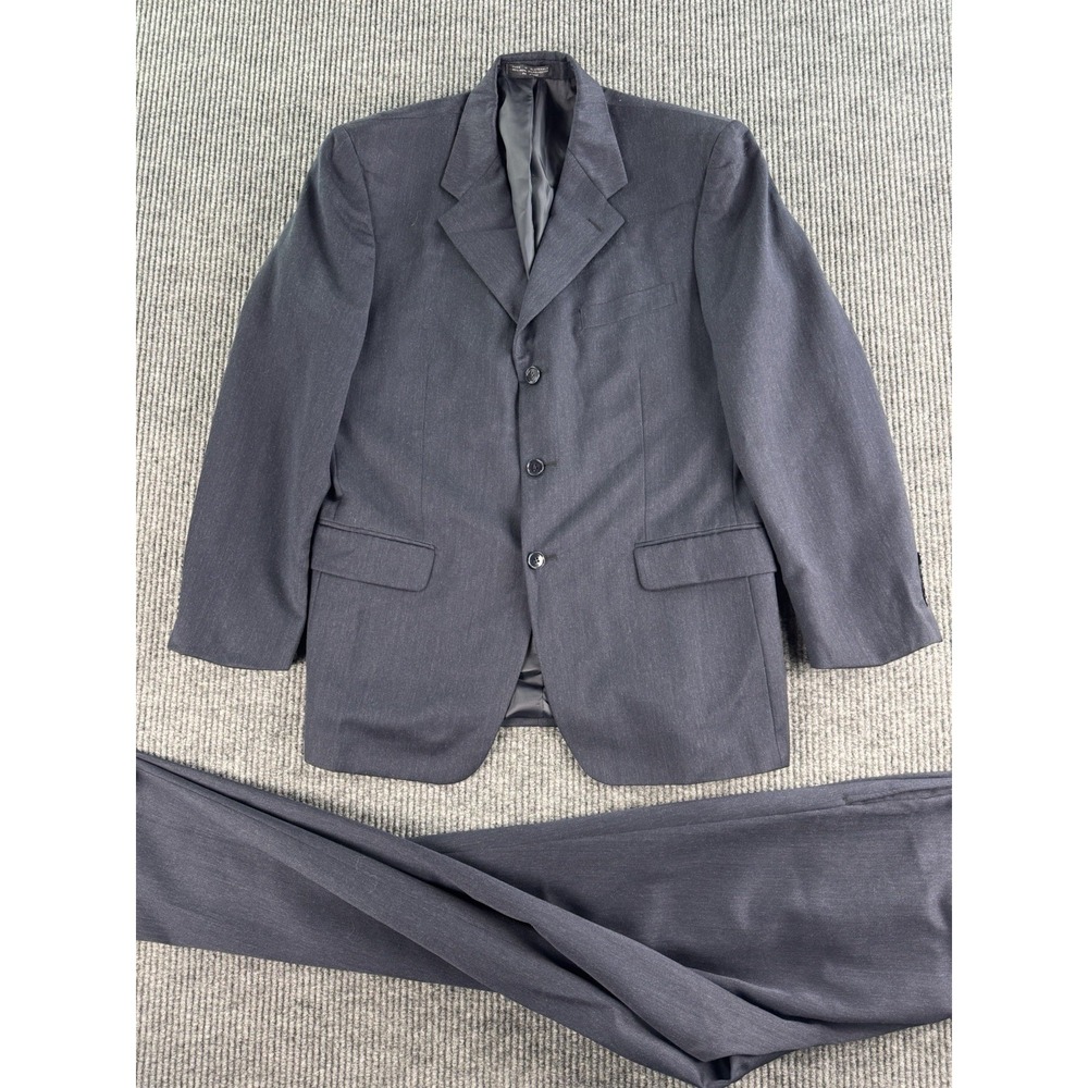Vintage Jones New York Suit 40 R Blue Wool Solid Premium Pleated Pants 32x32